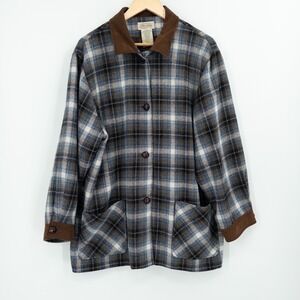 Vintage St Johns Bay Flannel Plaid Shirt Jacket Mens XL Brown Blue Workwear Barn